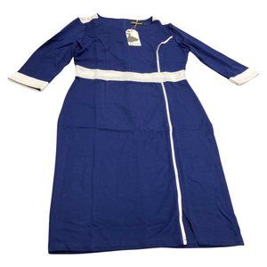 WOOSUNZE Women's Colorblock Slim Bodycon Business Pencil Dress- Large, Navy Blue